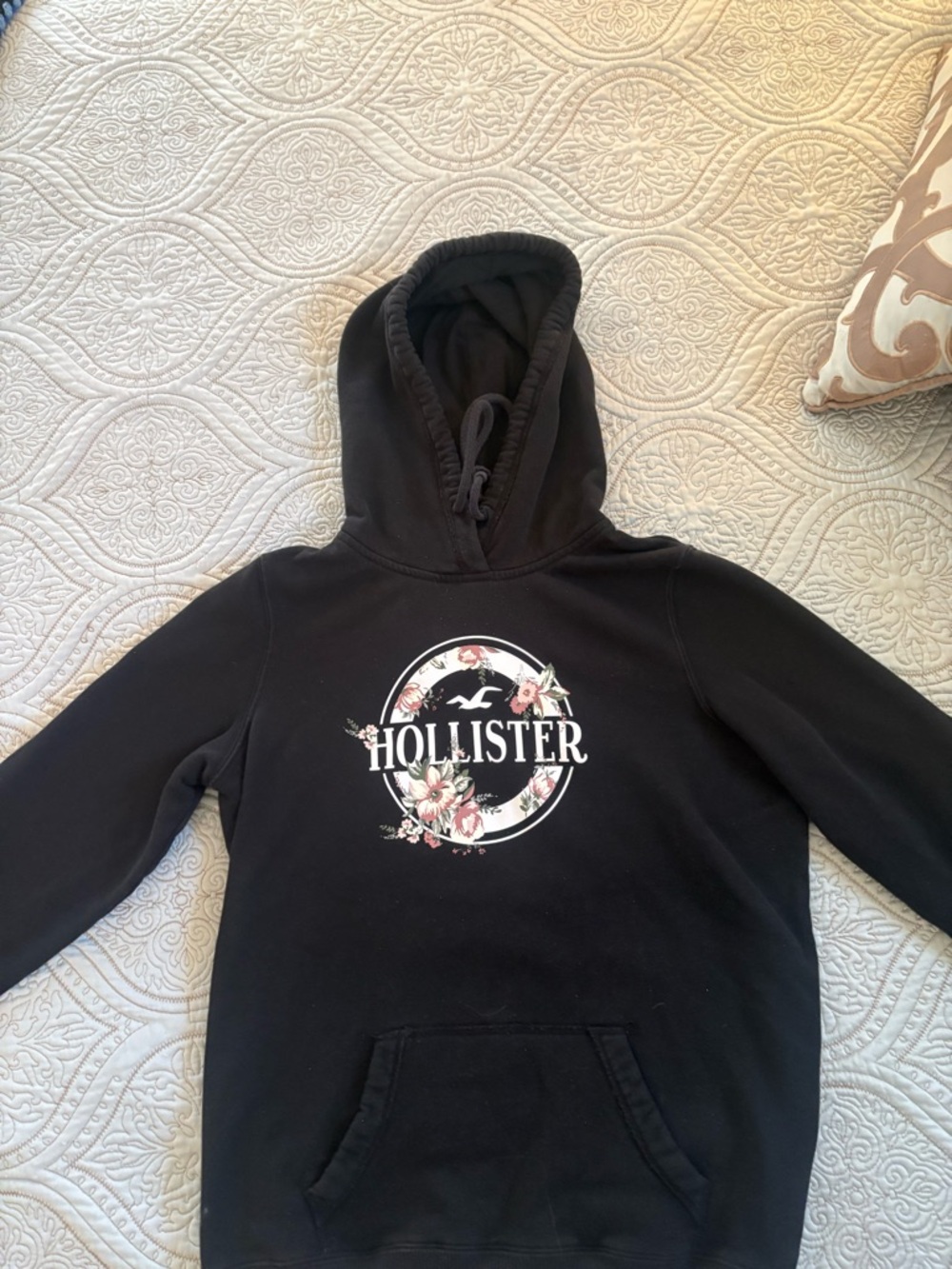 Hollister Black Hoodie with Floral Logo